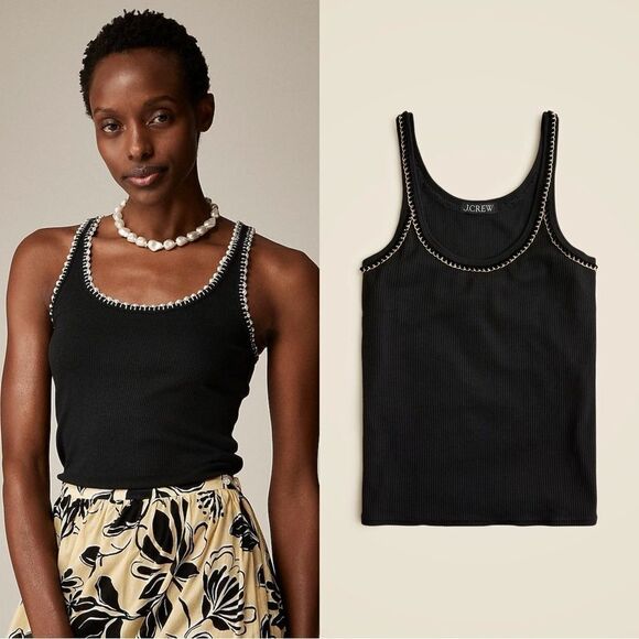 NWT J CREW Vintage rib tank top with chain trim - Picture 1 of 4